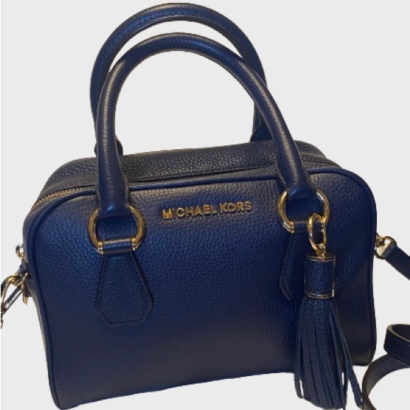 MICHAEL KORS Small Bedford Leather Tassel Satchel Navy - Picture 1 of 6